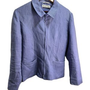 Samantha Taylor Purple Lilac Linen Lined Jacket sz 12 Collared Zip Front